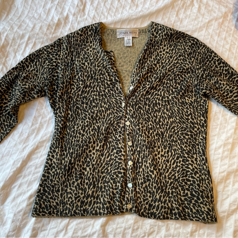 Jones New York Animal Print Button-Up Cardigan